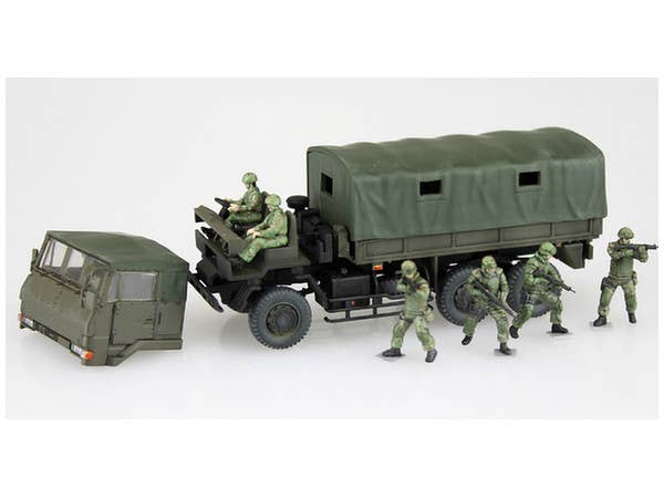 Aoshima 1/72 JGSDF 3 1/2T Truck With Additional Armor (W/4 Figures) | 4905083012086