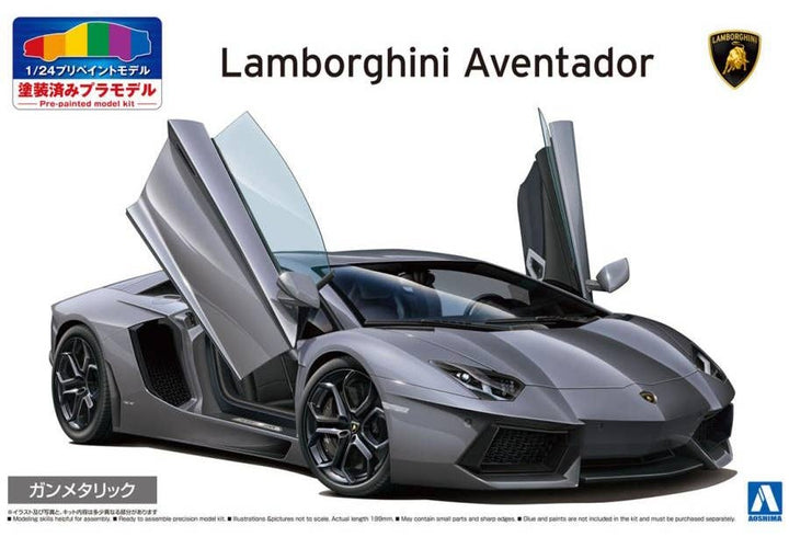 Aoshima 1/24 '11 Lamborghini Aventador Gun Metallic Car | 4905083062029
