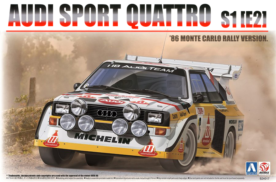 Aoshima Beemax 1/24 AUDI SPORT QUATTRO S1 E2 '86 MONTE CARLO RALLY Ver. | 4905083103982