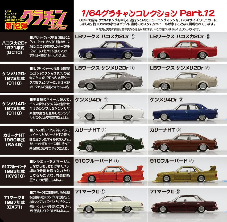 Aoshima 1/64 Mini Car Grand Champion Collection Part.12, Blind Box of 12