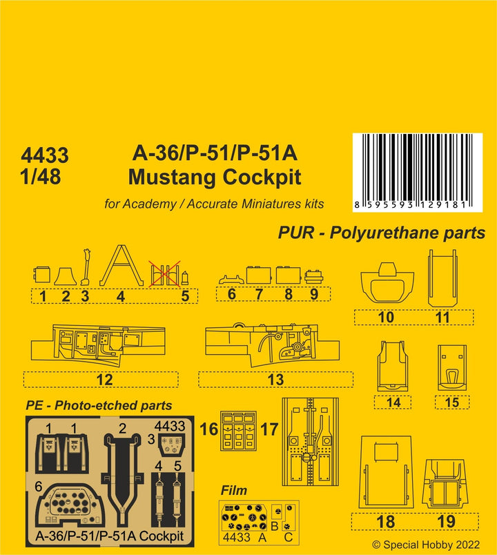 CMK 1/48 A-36/P-51/P-51A Mustang Cockpit for Academy / Accurate Miniatures kits | 8595593129181