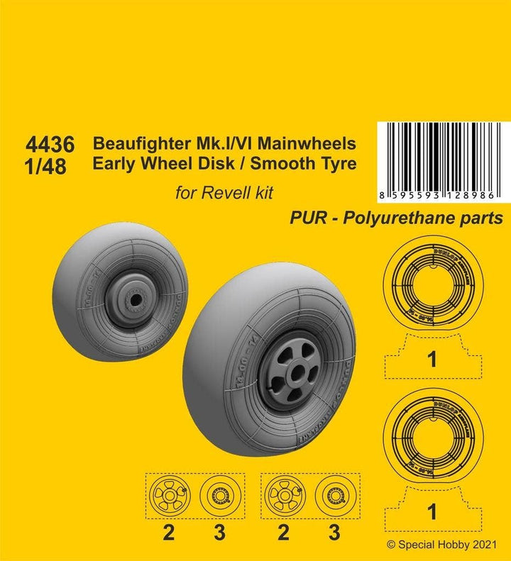CMK 1/48 Beufighter Mk.I/VI Mainwheels - Early Wheel Hub / Smooth Tyre | 8595593128986
