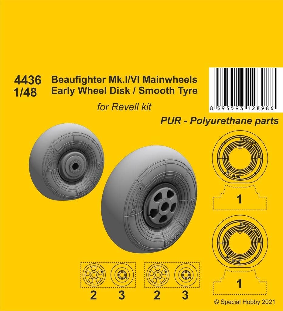 CMK 1/48 Beufighter Mk.I/VI Mainwheels - Early Wheel Hub / Smooth Tyre | 8595593128986