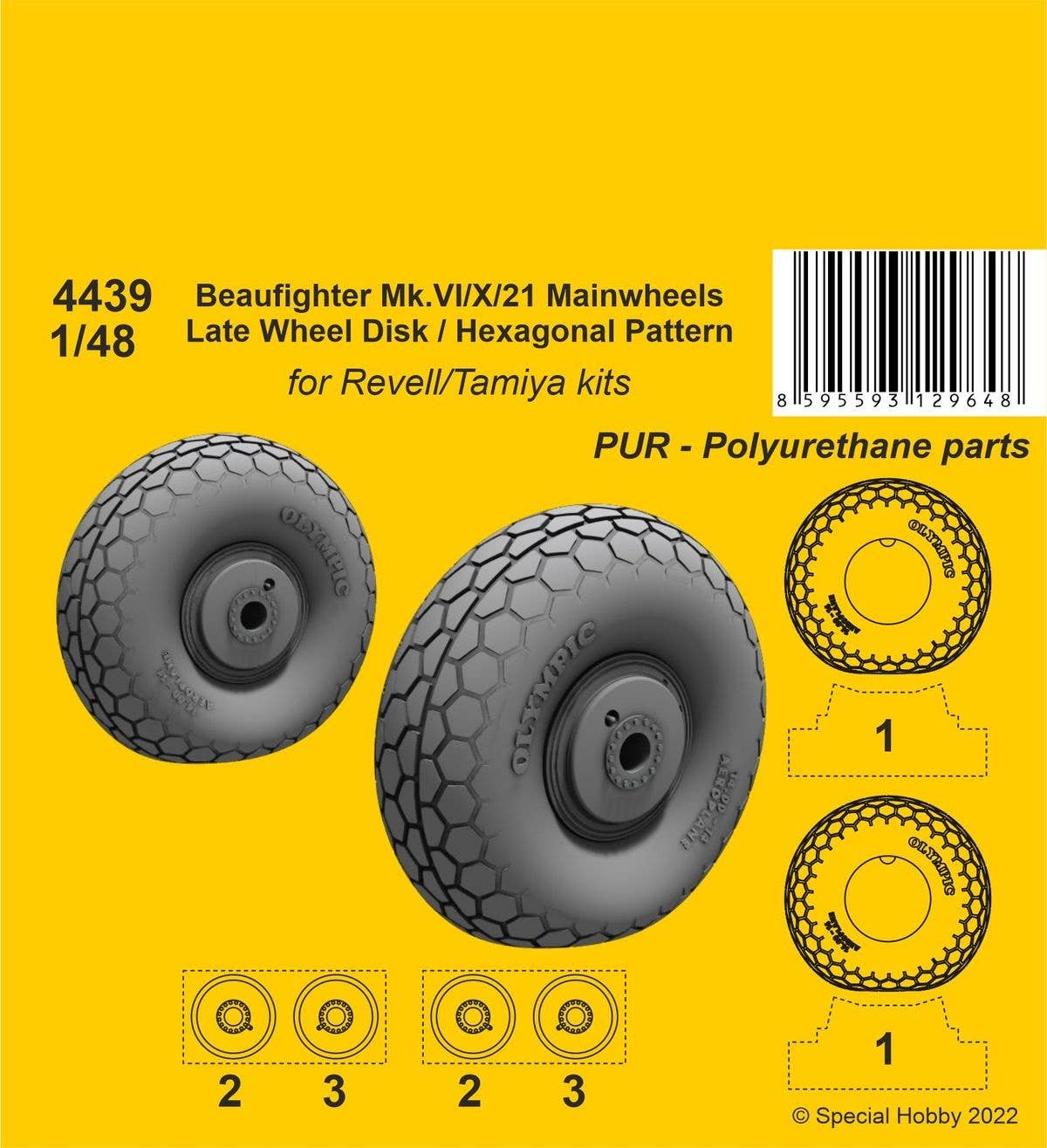 CMK 1/48 Beufighter Mk.VI/X/21 Mainwheels - Late Wheel Disk / Hexagonal Tread Pattern | 8595593129648