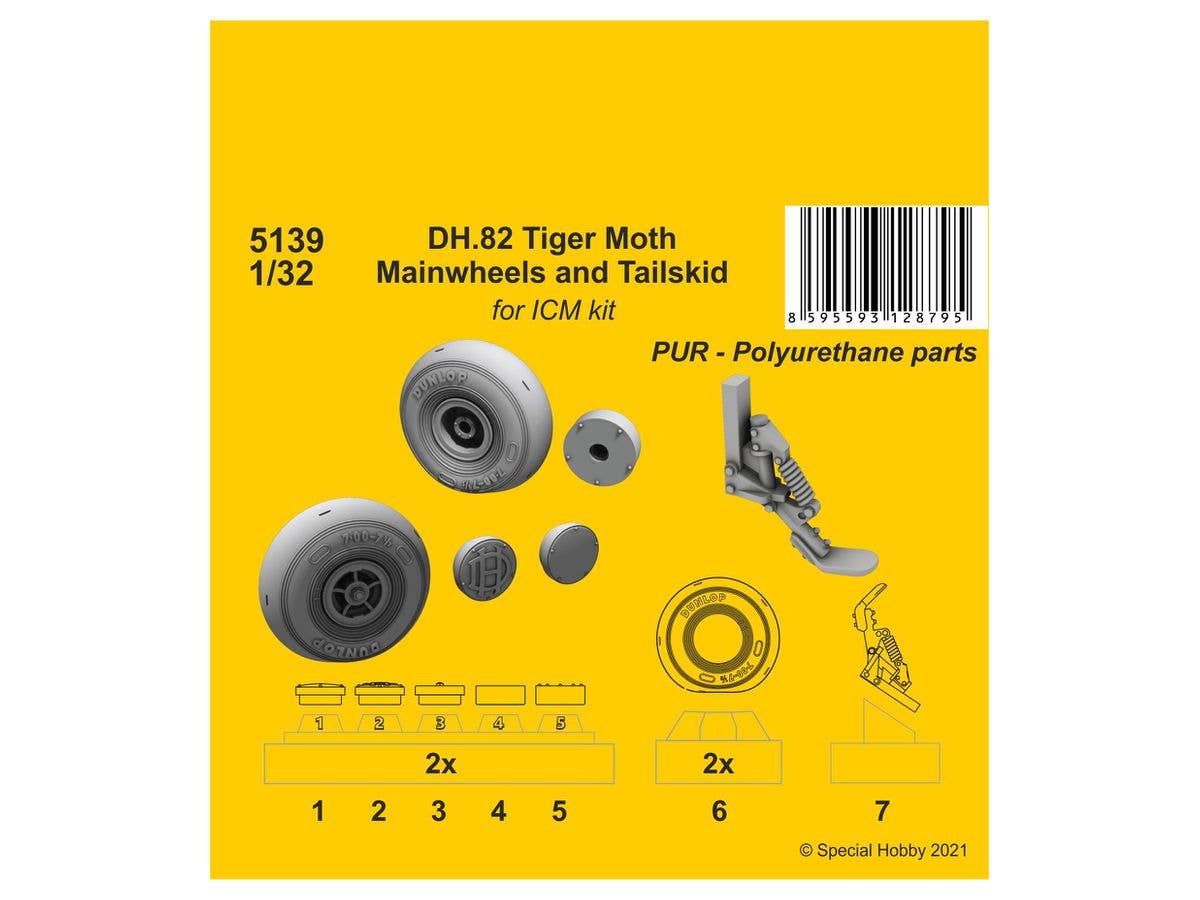 CMK 1/32 DH.82 Tiger Moth Mainwheels and Tailskid (ICM kit) | 8595593128795