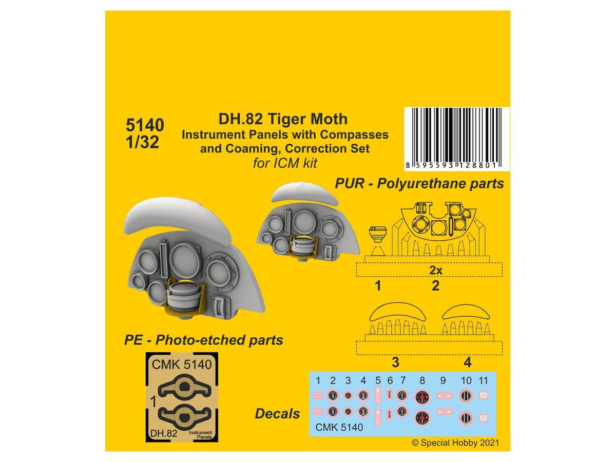 CMK 1/32 DH.82 Tiger Moth Instrument P. with Compasses and Coaming, Correction S. (ICM kit) | 8595593128801