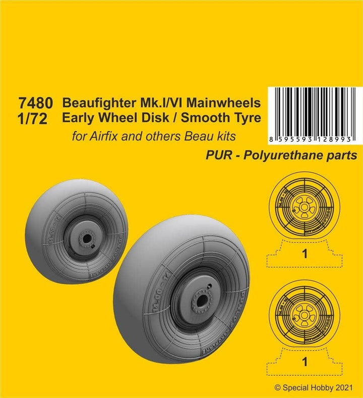 CMK 1/72 Beufighter Mk.I/VI Mainwheels - Early Wheel Hub / Smooth Tyre | 8595593128993