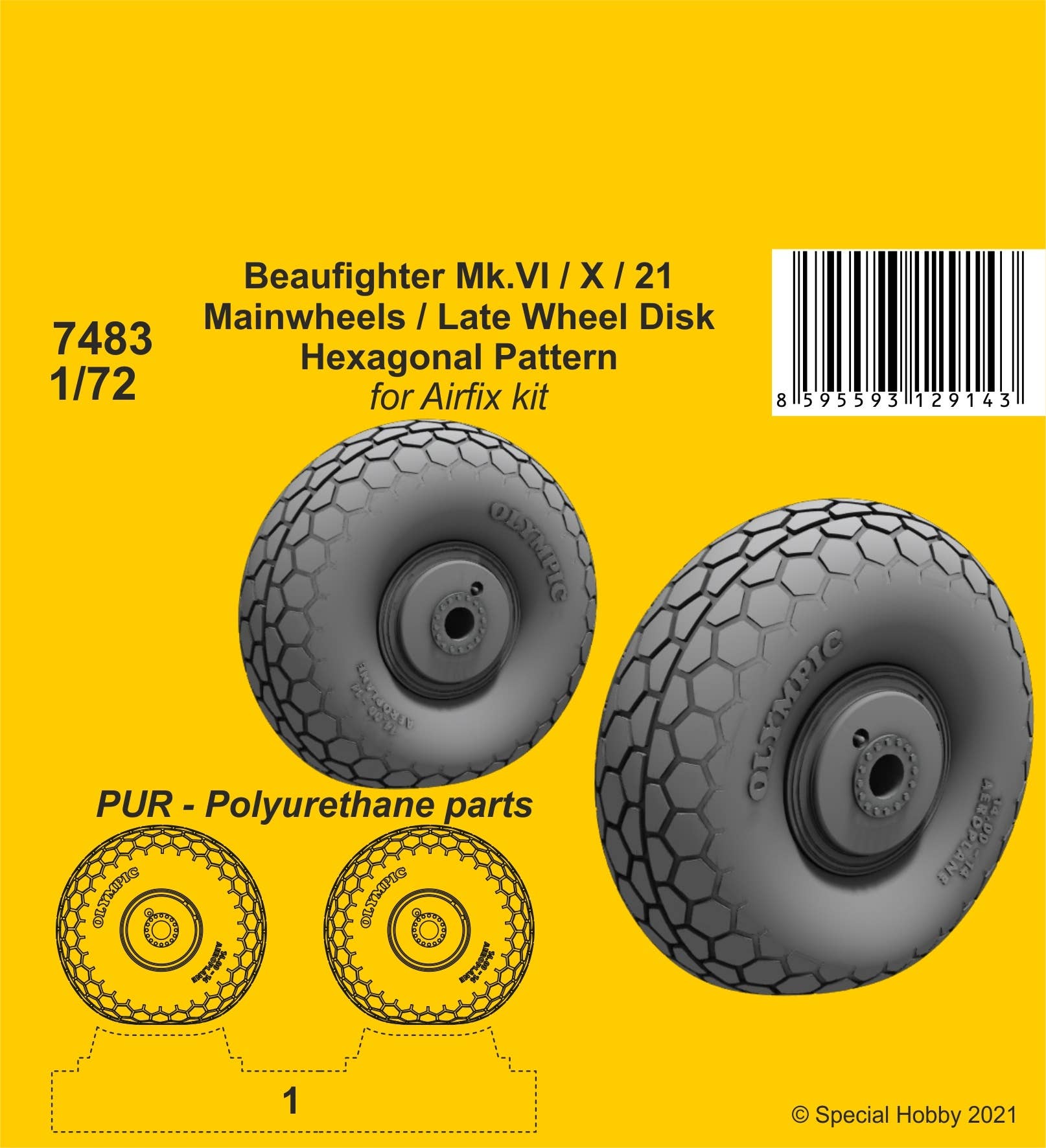 CMK 1/72 Beaufighter Mk.VI/X/21 Mainwheels - Late Wheel Disk / Hexagonal Tread Pattern | 8595593129143