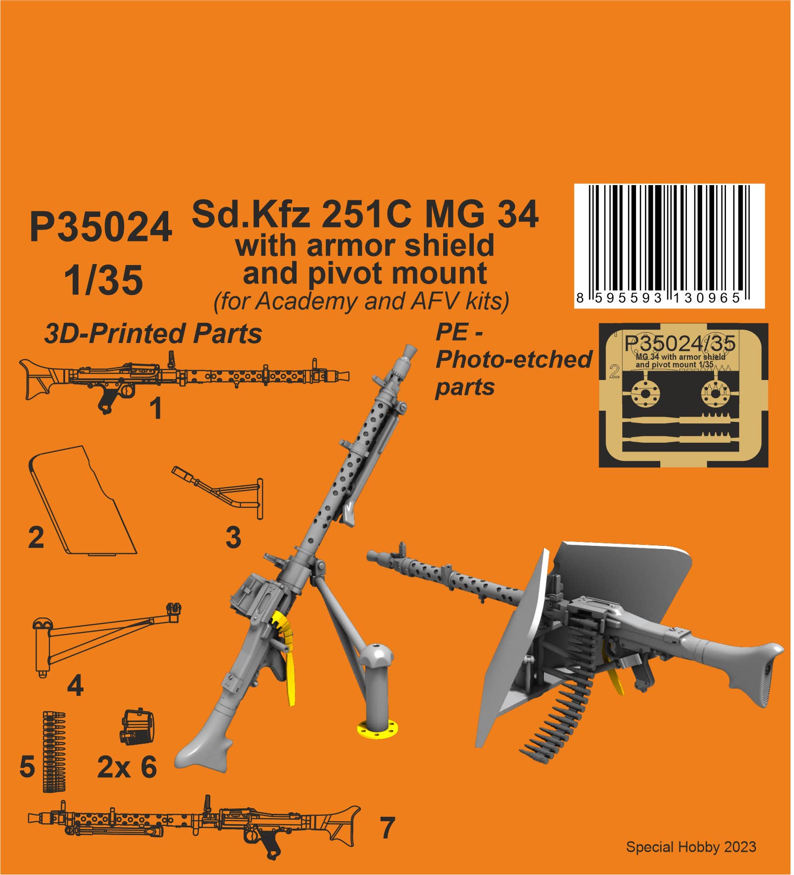 Special Hobby Sd.Kfz 251C MG 34 with armor shield and pivot mount 1/35 for Academy and AFV kits | 8595593130965