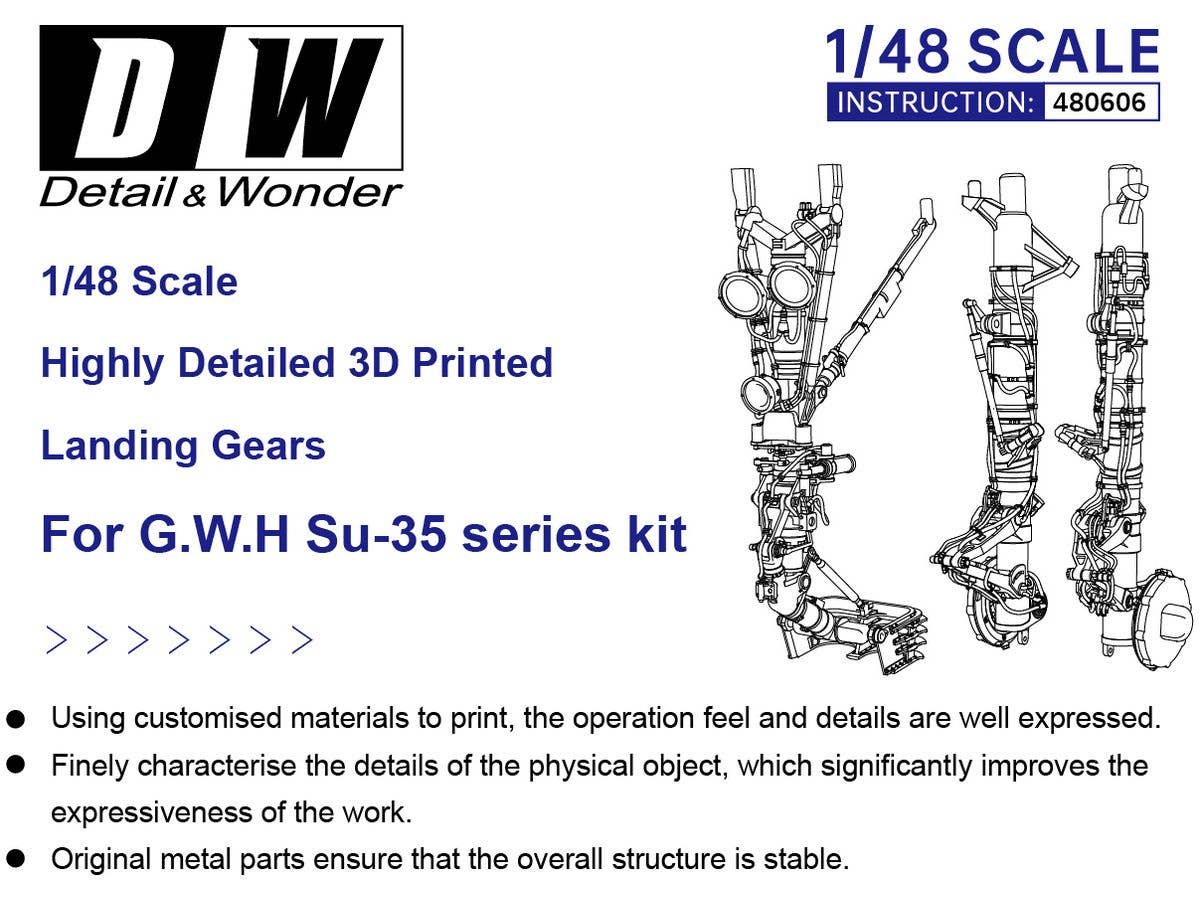 Detail & Wonder Studio 1/48 Su-35 Landing Gear for G.W.H Kit | 4580702163952