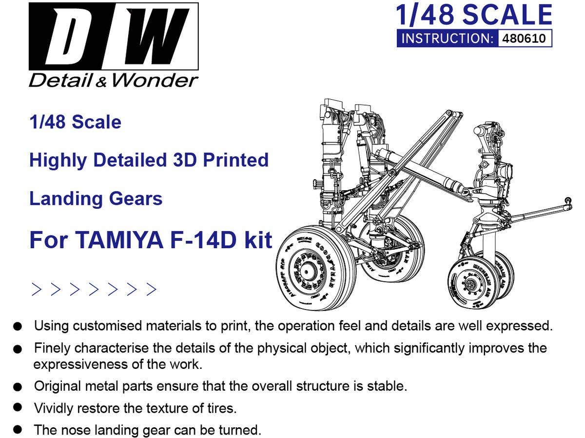 Detail & Wonder Studio 1/48 F-14D Landing Gear for TAMIYA Kit | 4580702163976