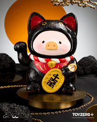 LuLu the Piggy - 18cm Wood-Carving Maneki Lu (Black Cat) | 6978531762381