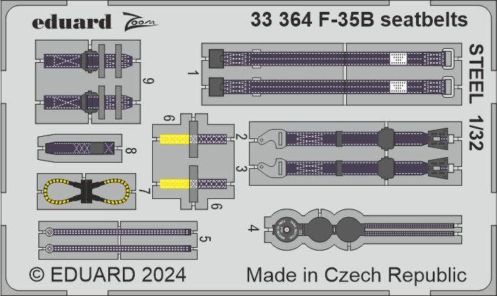Eduard F-35B seatbelts STEEL 1/32 Photo etched set for TRUMPETER | 8591437584970