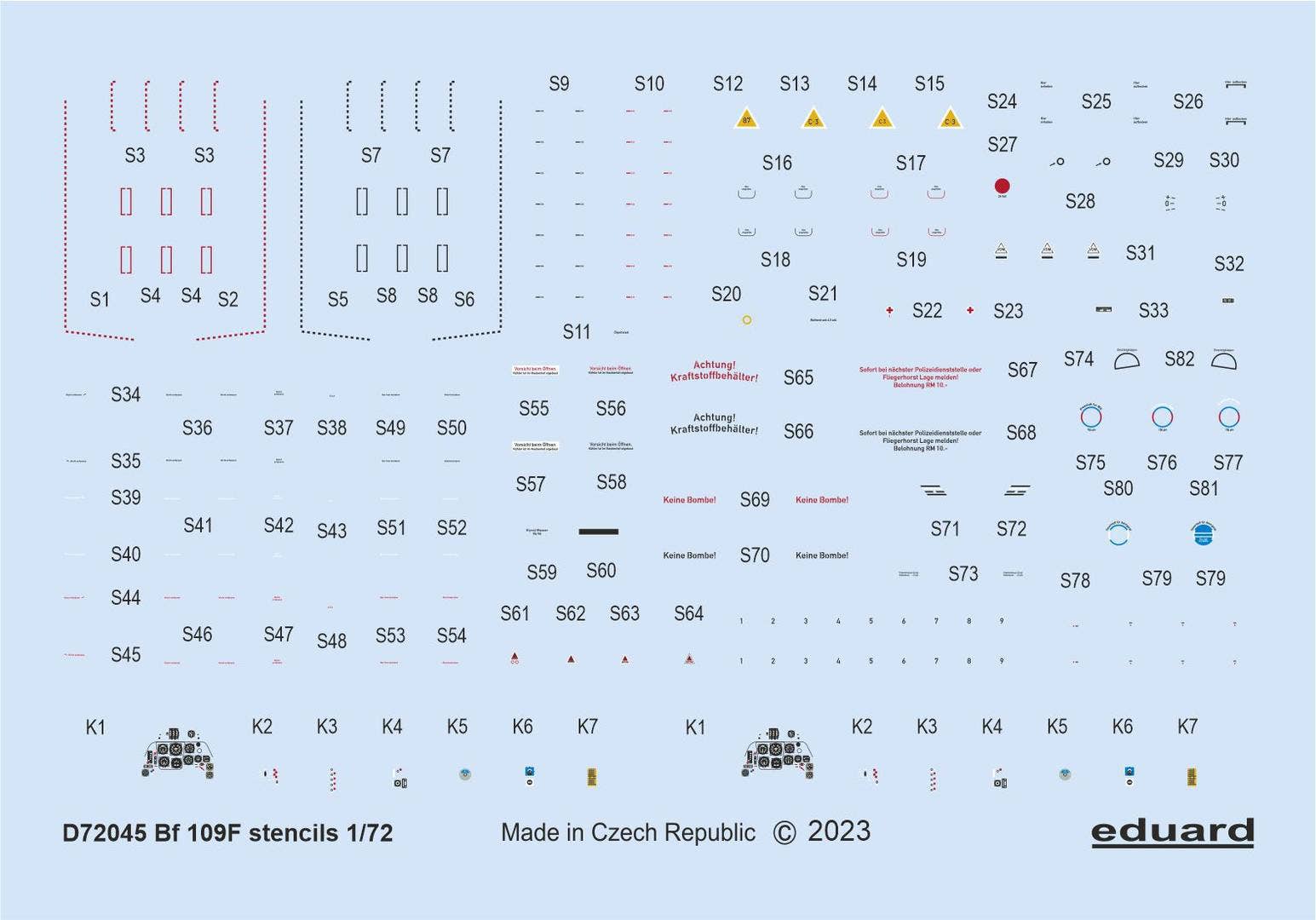 Eduard 1/72 Bf 109F stencils [Decal], for EDUARD | 8591437580736