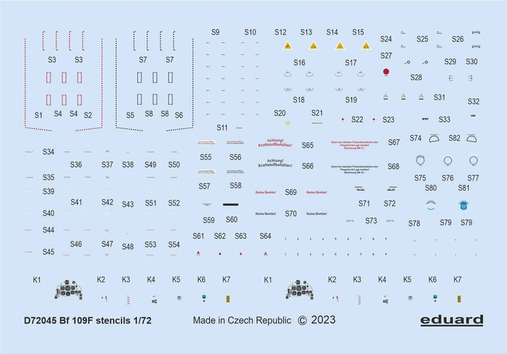 Eduard 1/72 Bf 109F stencils [Decal], for EDUARD | 8591437580736