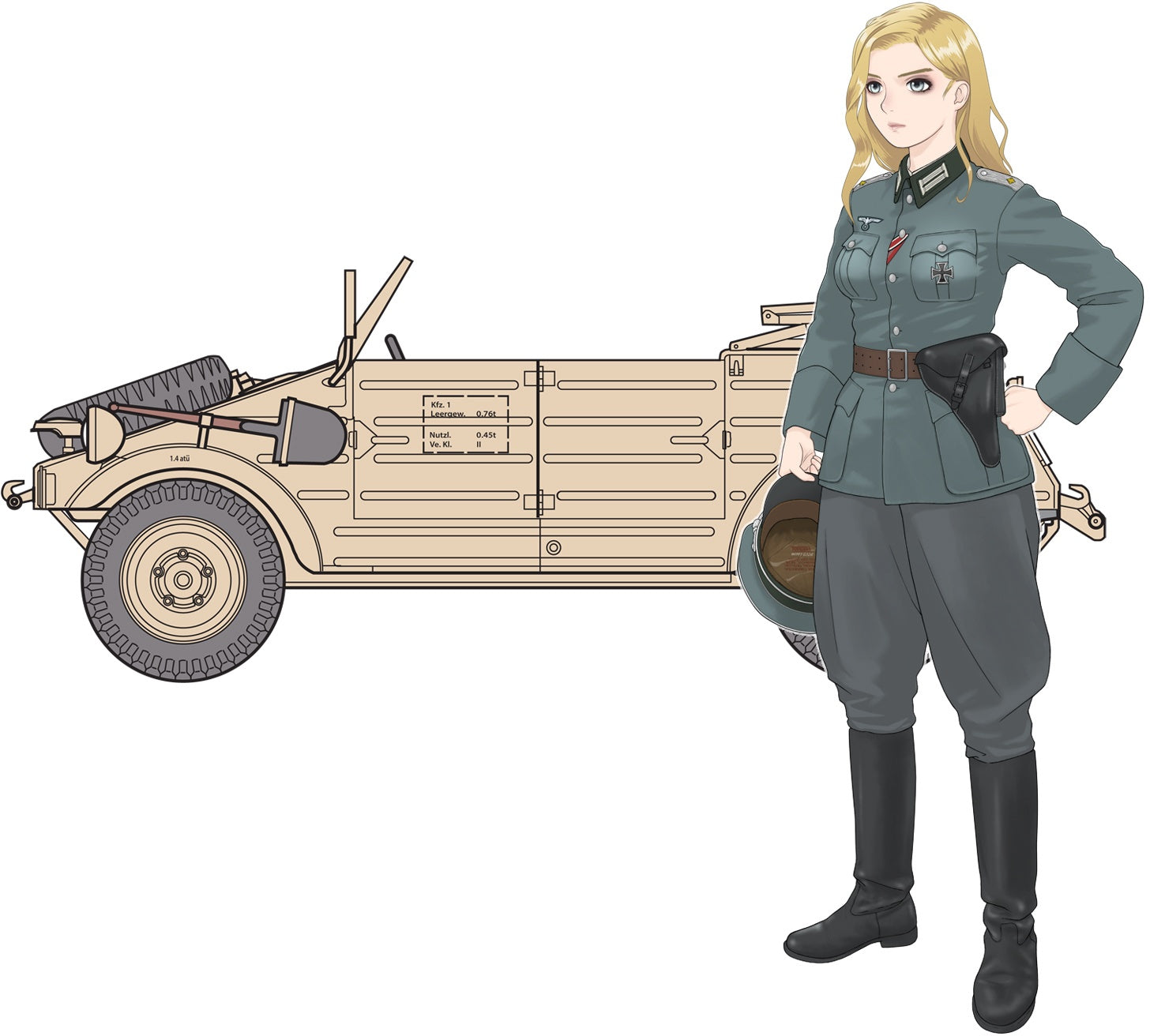 FineMolds 1/35 Historic Costume Girl Type 82 Kubelwagen with Figure 'Laura' | 4536318880059