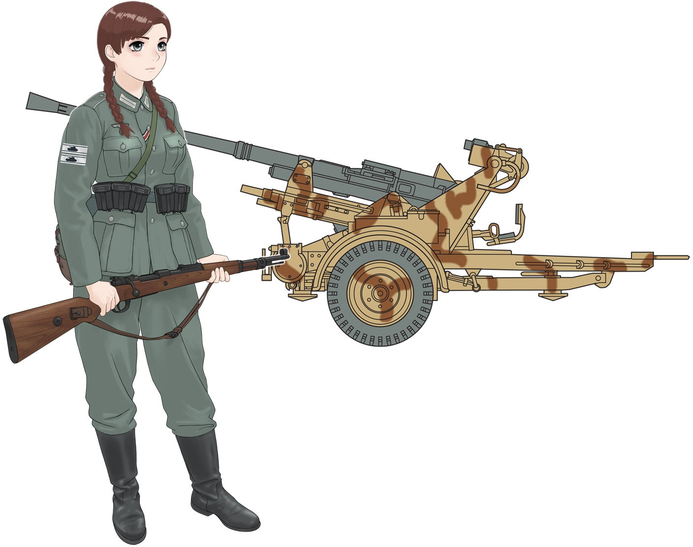 FineMolds 1/35 Historic Costume Girl 3.7cm Flak 37 AA Gun with Figure 'Hannah' | 4536318880066