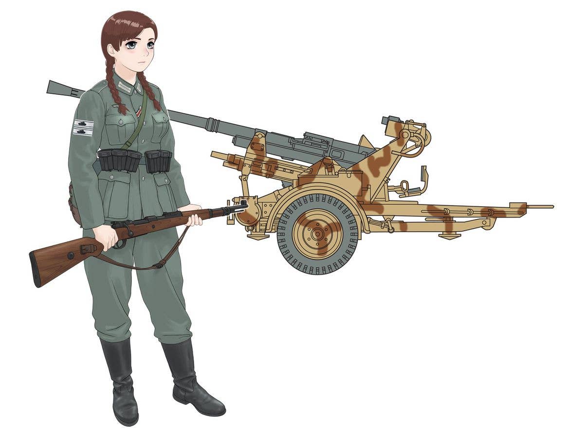 FineMolds 1/35 Historic Costume Girl 3.7cm Flak 37 AA Gun with Figure 'Hannah' | 4536318880066