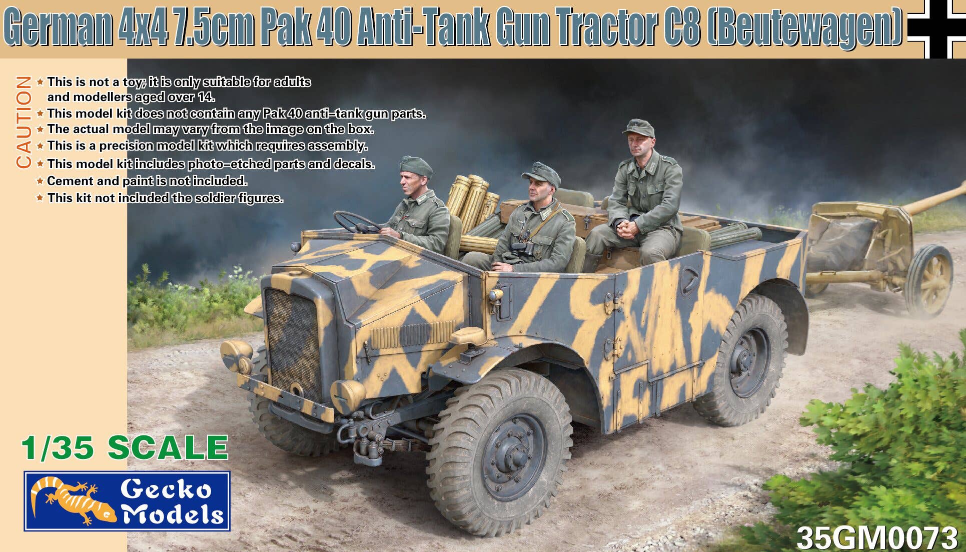 Gecko 1/35 German 4x4 7.5cm Pak 40 Anti-Tank Gun Tractor C8 (Beutewagen) | 4892667350736