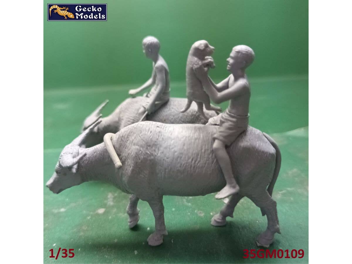 Gecko 1/35 60's - 70's Vietnamese Children, Puppy And Buffalo Set | 4892667351092