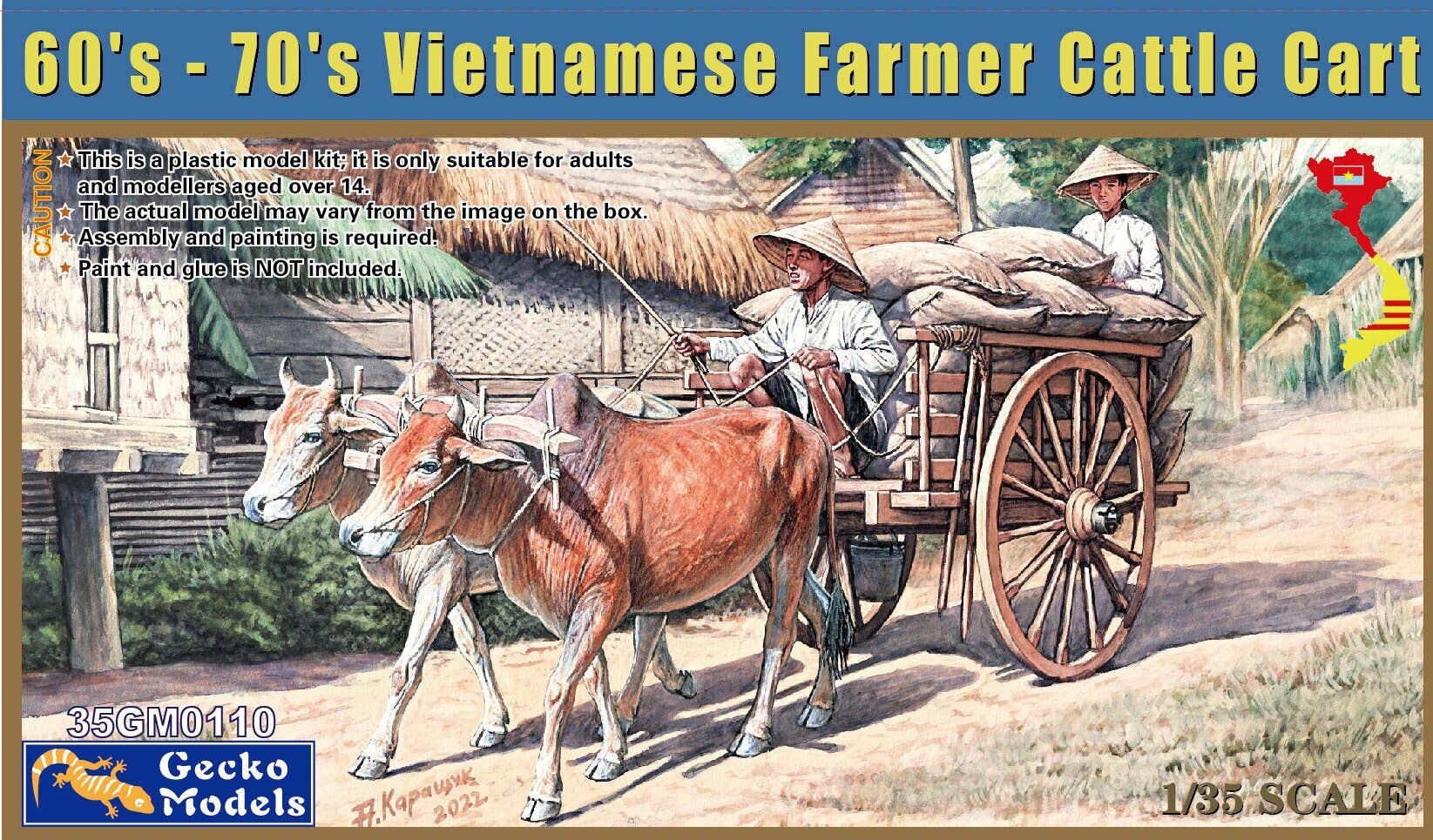 Gecko 1/35 60's - 70's Vietnamese Farmer Cattle Cart Set | 4892667351108
