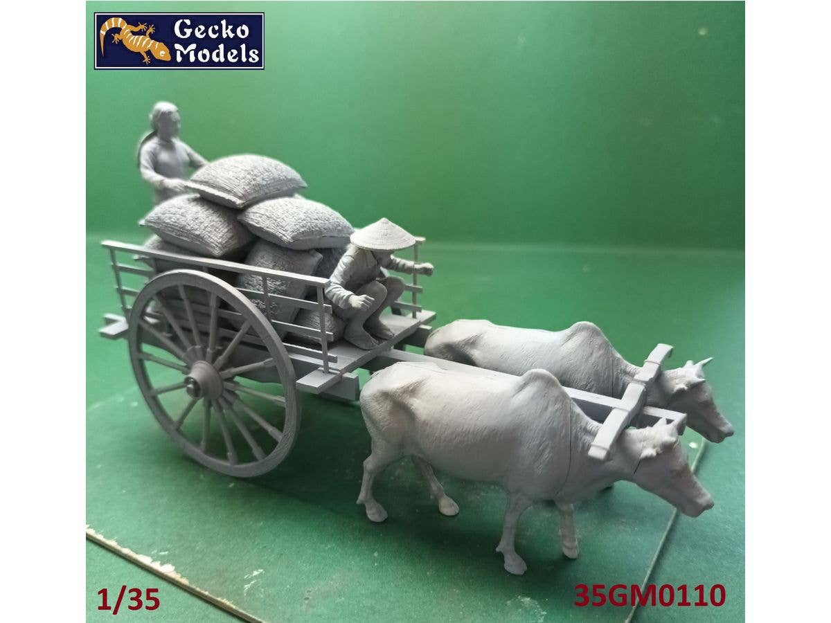 Gecko 1/35 60's - 70's Vietnamese Farmer Cattle Cart Set | 4892667351108