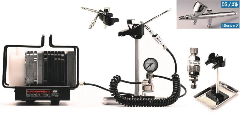 Mr Hobby Mr.LINEAR COMPRESSOR L10, PS289 AIRBRUSH & REGULATOR SET | 4973028506242