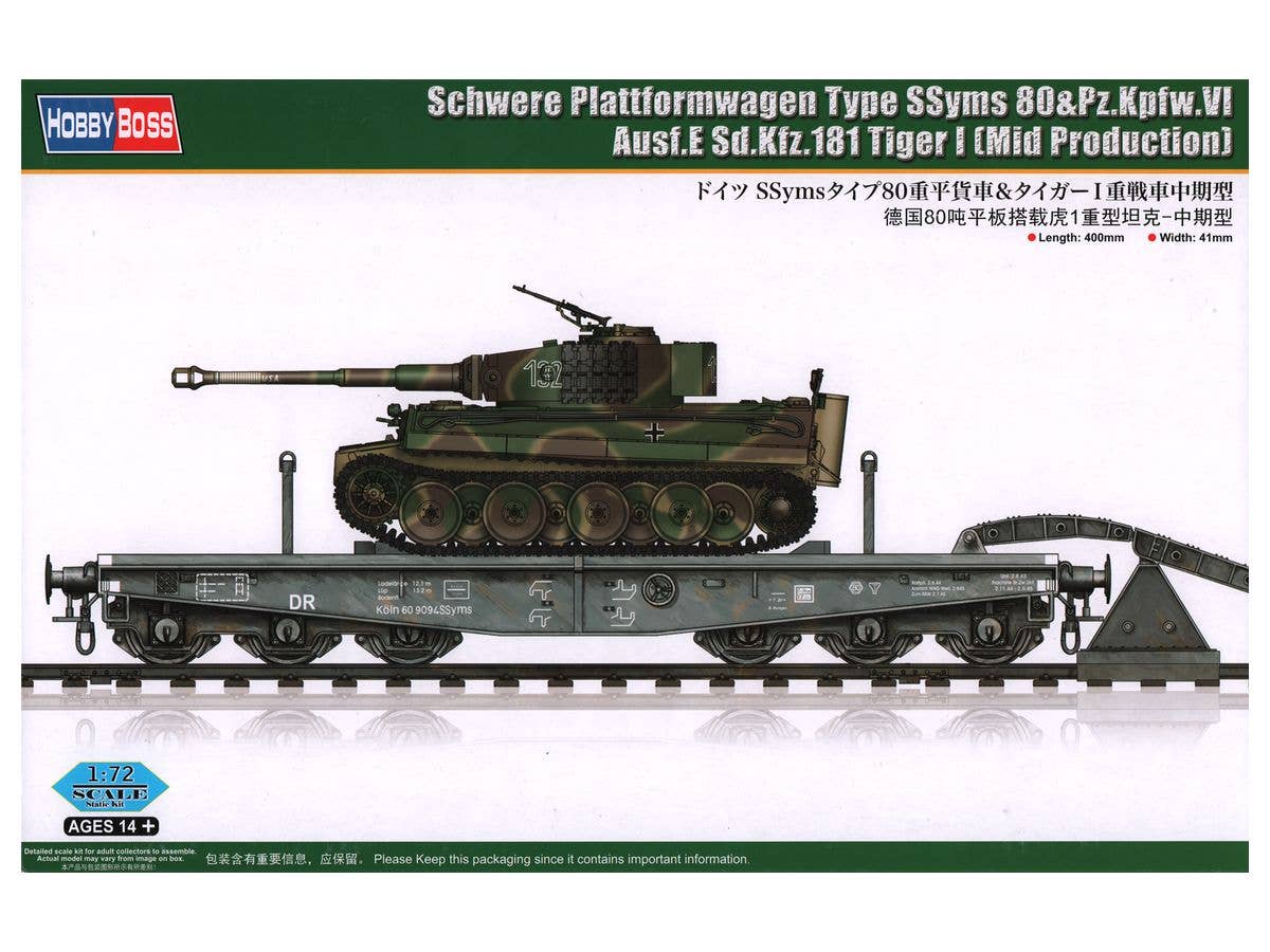 Hobby Boss 1/72 Schwere Plattformwagen Type SSyms 80 with Pz.Kpfw.VI Ausf.E Tiger I | 6939319229342