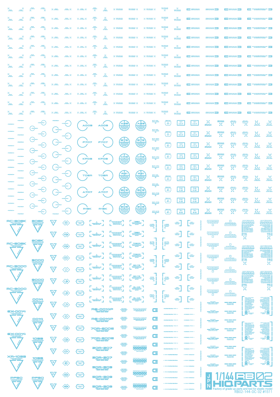 HiQ Parts 1/144 RB02 Caution Decal Pastel Blue (1pc) | 4573211371086