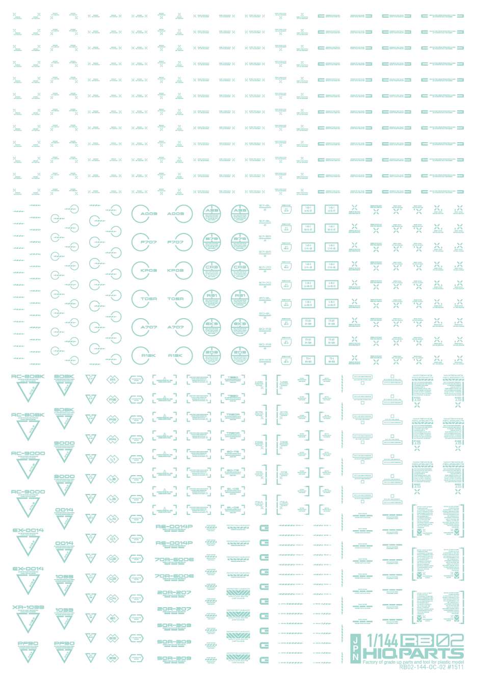 HiQ Parts 1/144 RB02 Caution Decal Pastel Mint (1pc) | 4573211371079