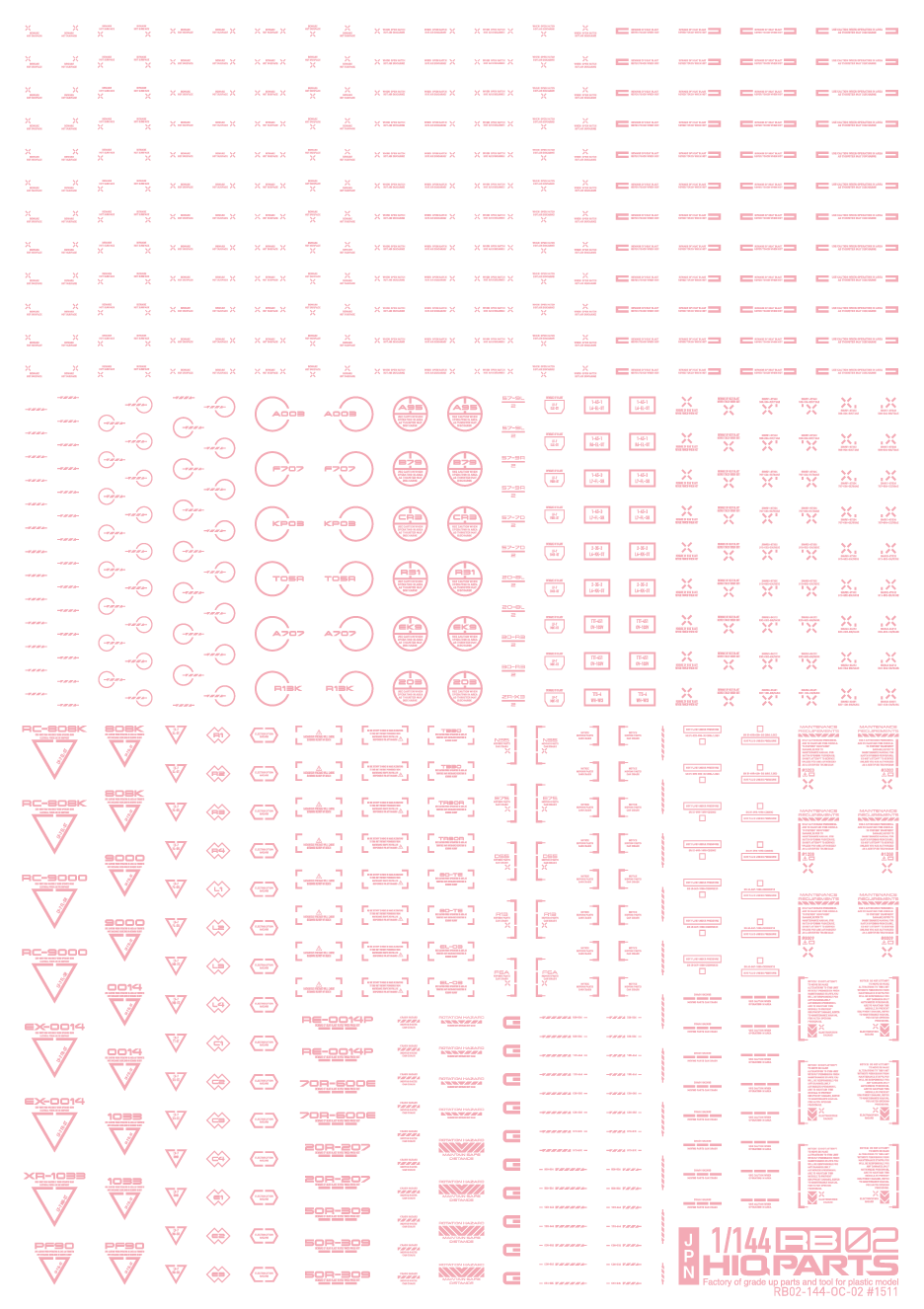 HiQ Parts 1/144 RB02 Caution Decal Pastel Pink (1pc) | 4573211371055