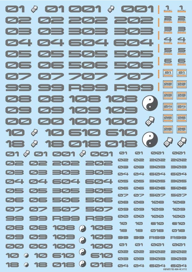 HiQ Parts TR Decal 3 Number Gray (1pc) | 4573211373585