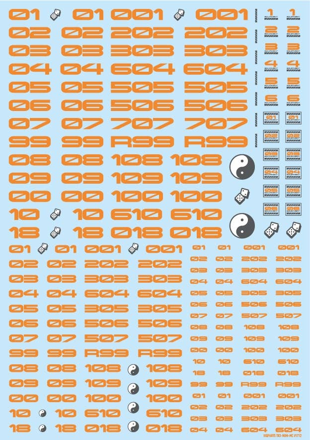 HiQ Parts TR Decal 3 Number Orange (1pc) | 4573211373608