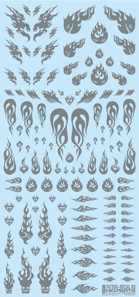 HiQ Parts Tattoo Decal 03 'Fire' Clear Black (1pc) | 4573211374537