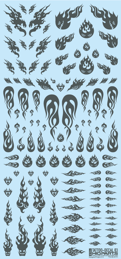HiQ Parts Tattoo Decal 03 'Fire' Tattoo Gray (1pc) | 4573211373202