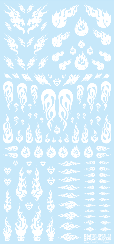 HiQ Parts Tattoo Decal 03 'Fire' White (1pc) | 4573211373226