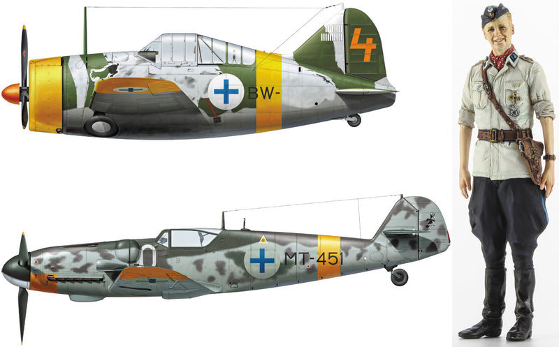 Hasegawa 1/72 B-239 BUFFALO & Messerschmitt Bf109G-6 JUUTILAINEN w/FIGURE (Two kits in the box)