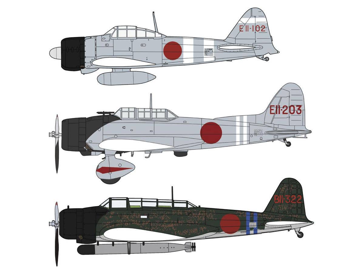Hasegawa 1/48 Zero Fighter Type 21 & Type 99 Carrier Dive-Bomber Model 11 & Type 97 Carrier Attack-Bomber Model 3 'Pearl Harbor Attack Part 2' (Three Kits In The Box) | 4967834075047