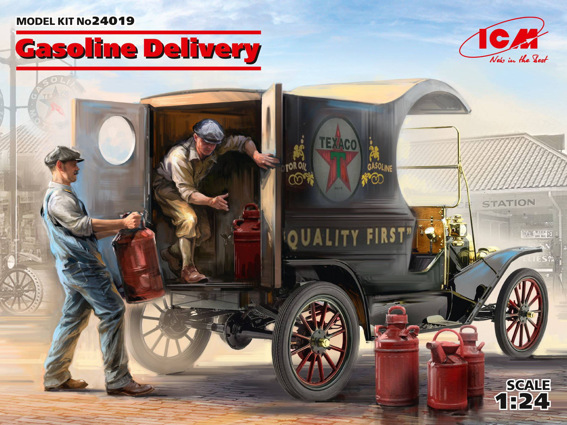 ICM 1/24 Gasoline Delivery, Model T 1912 Delivery Car with American Gasoline Loaders | 4823044406043