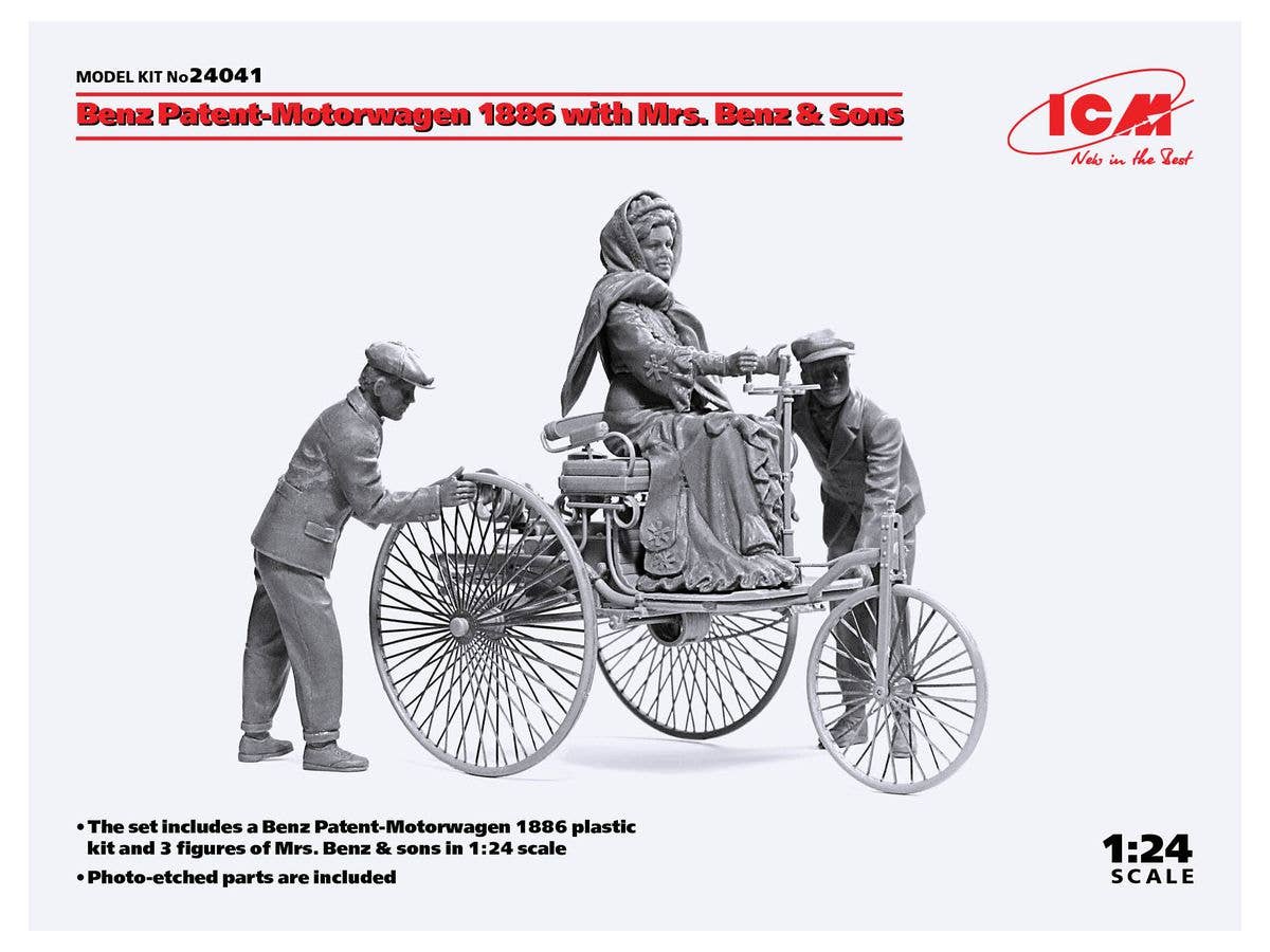 ICM Benz Patent-Motorwagen 1886 with Mrs. Benz & Sons 1/24 Scale | 4823044406616