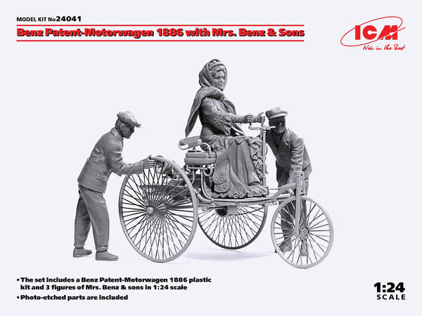 ICM Benz Patent-Motorwagen 1886 with Mrs. Benz & Sons 1/24 Scale