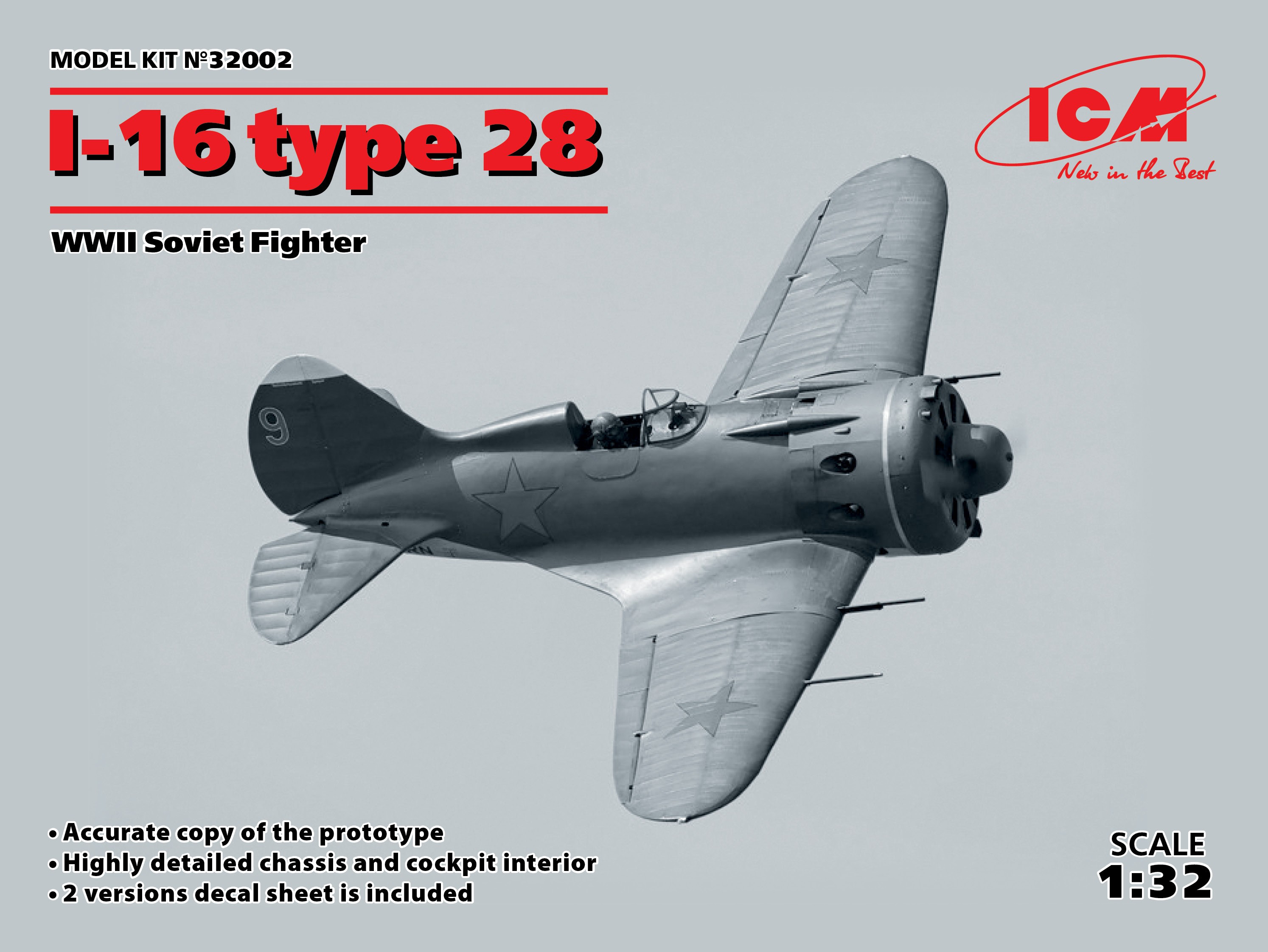 ICM 1/32 I-16 type 28, WWII Soviet Fighter - UPC 5907747901612