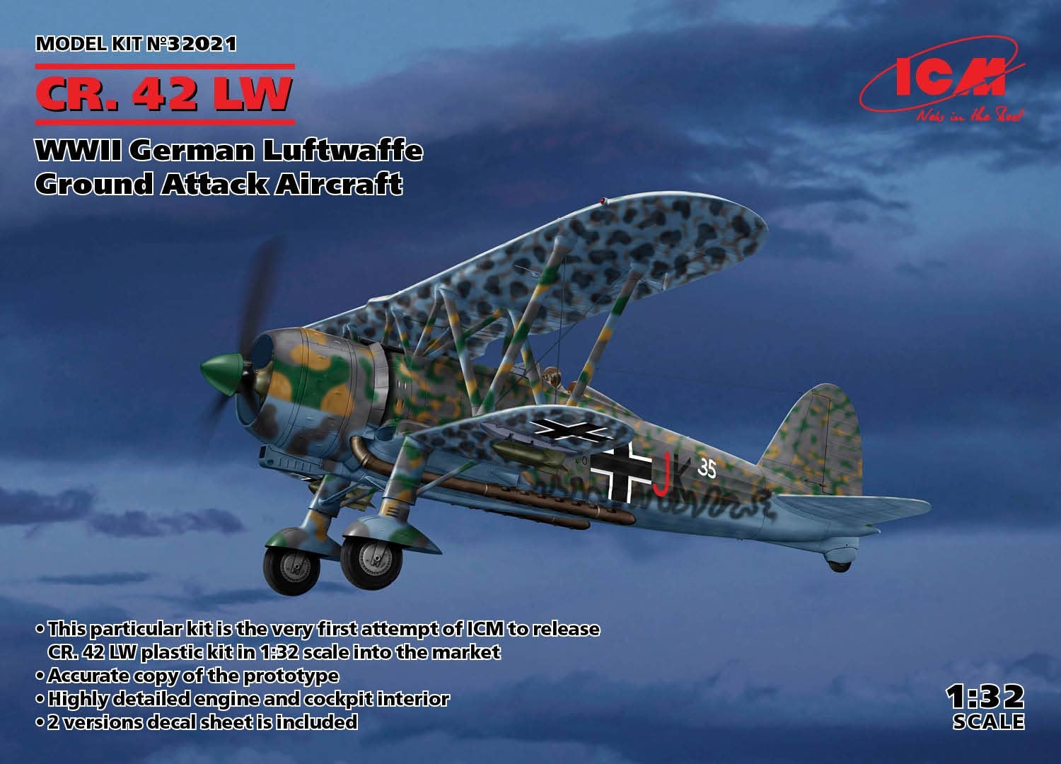 ICM CR. 42 LW , WWII German Luftwaffe Ground Attack Aircraft (100% new molds) | 4823044406401