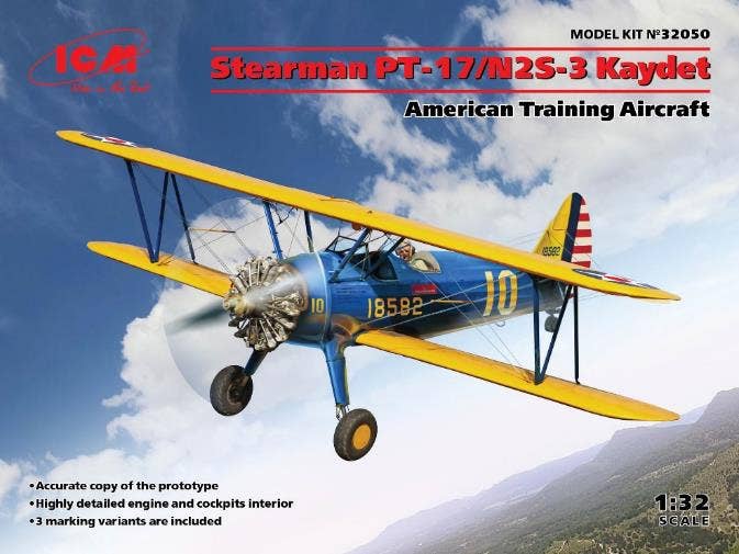 ICM 1/32 Stearman PT-17/N2S-3 Kaydet , American Training Aircraft 1/32 Scale | 4823044406425