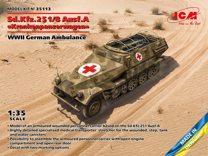 ICM 1/35 Sd.Kfz.251/8 Ausf.A 'Krankenpanzerwagen', WWII German Ambulance, Vehicle | 4823044409679