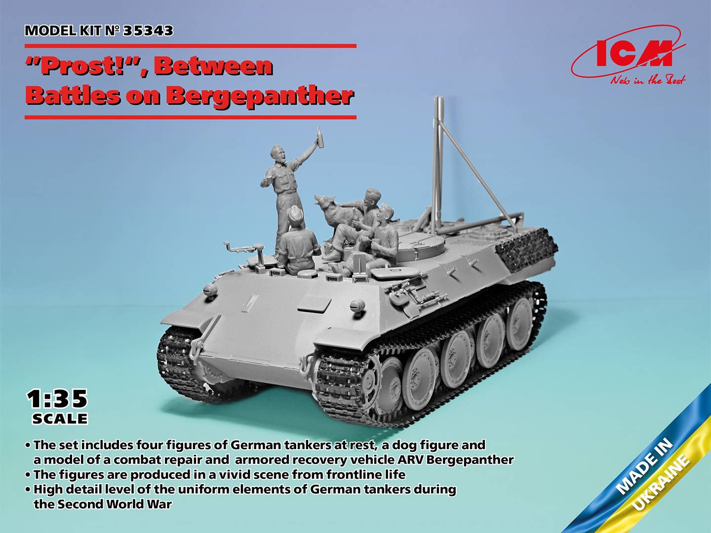 ICM 1/35 '"Prost", Between Battles on Bergepanther (WWII German Tankmen with Bergepanther), Vehicle | 4823044409693