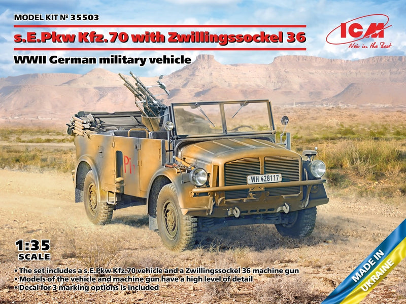 ICM 1/35 s.E.Pkw Kfz.70 with Zwillingssockel 36, WWII German Military Vehicle