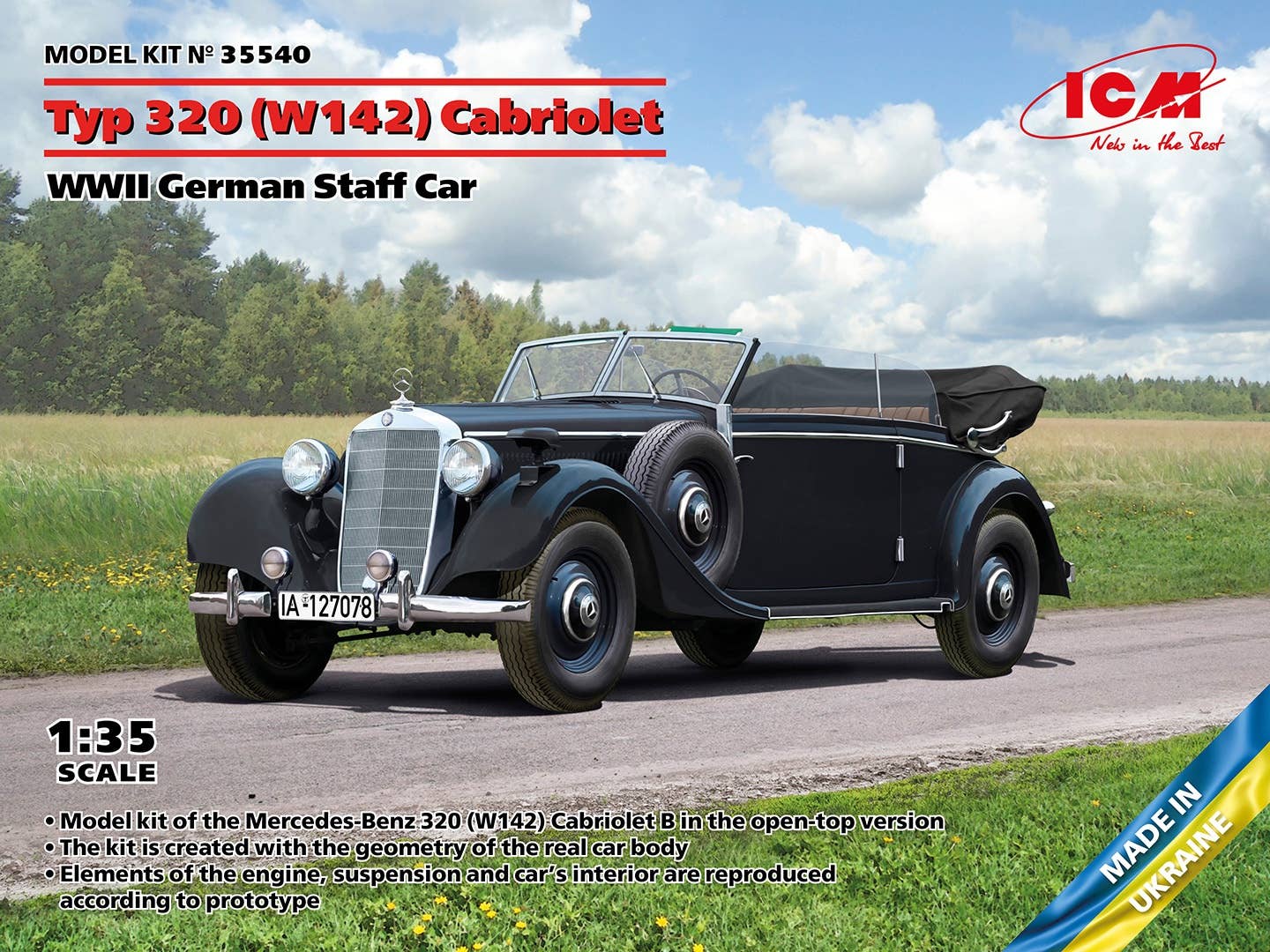 ICM 1/35 Typ 320 (W142) Cabriolet, WWII German Staff Car | 4823044409716