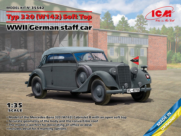 ICM 1/35 Typ 320 (W142) Cabriolet Soft Top, WWII German staff car