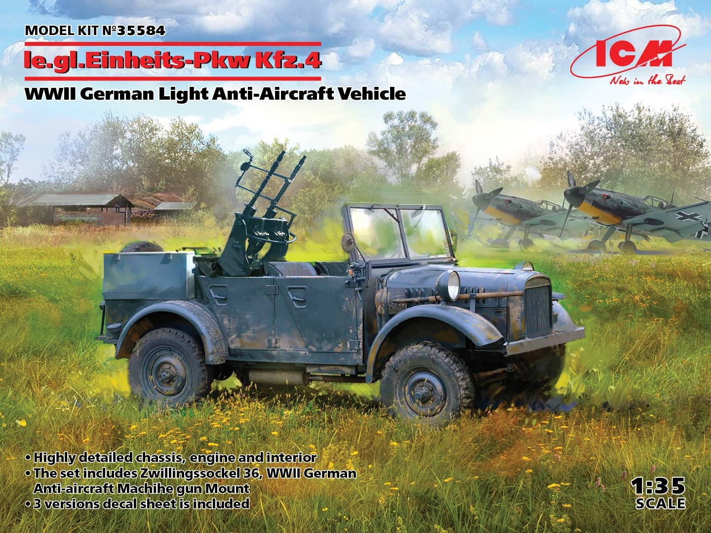 ICM 1/35 le.gl.Einheitz-Pkw Kfz.4, WWII German Light Anti-Aircraft Vehicle | 4823044407927